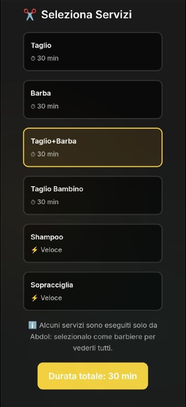 Barber Pro 2 service selection